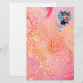 BABY MET DOVES IN SPARKLES, roze goud Briefpapier (Voorkant / Achterkant)