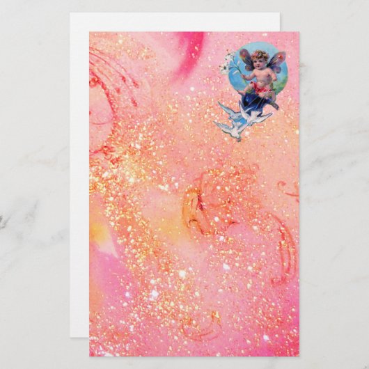 BABY MET DOVES IN SPARKLES, roze goud Briefpapier (Voorkant / Achterkant)