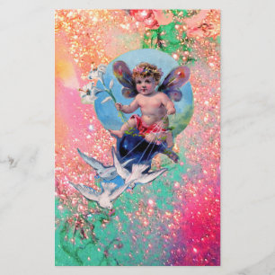BABY MET DOVES IN SPARKLES roze groen goud Briefpapier