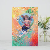 BABY MET DOVES IN SPARKLES roze groen goud Briefpapier (Staand voorkant)
