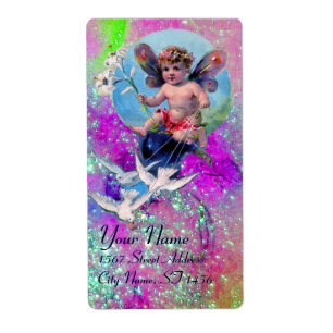 BABY MET DOVES IN SPARKLES roze violet goud Etiket