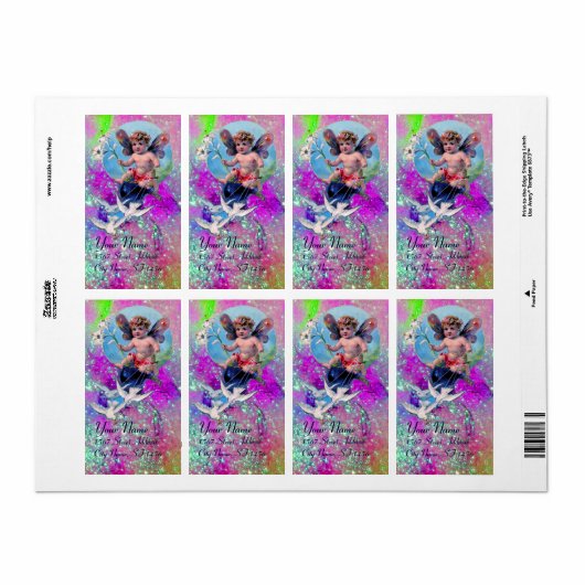 BABY MET DOVES IN SPARKLES roze violet goud Etiket (Full Sheet)