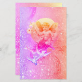 BABY MET DOVES PAARSE PINK SPARKLES Fantasy Briefpapier (Voorkant / Achterkant)