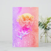 BABY MET DOVES PAARSE PINK SPARKLES Fantasy Briefpapier (Staand voorkant)