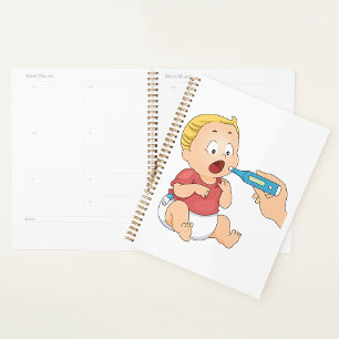 Baby met een temperatuurspiraalplanner planner