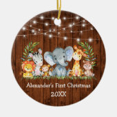 Baby met eerste kerstdag veldlust Safari Animals Keramisch Ornament (Voorkant)