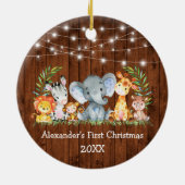 Baby met eerste kerstdag veldlust Safari Animals Keramisch Ornament (Achterkant)