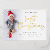 Baby met eerste kerstscript fotobedekking folie feestdagenkaart (Voorkant)