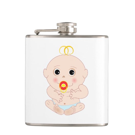 Baby met fopspeen cartoon heupfles (Voorkant)