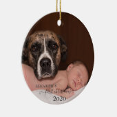 Baby met hond, eerste Kerstmis, foto Keramisch Ornament (Rechts)