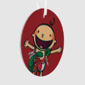 Baby met kerstcadeautjes ornament (voorkant)