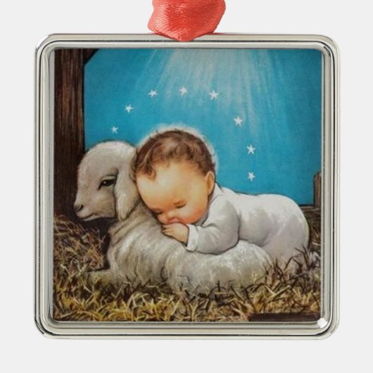 Baby met lampje Metalen Ornament (Voorkant)