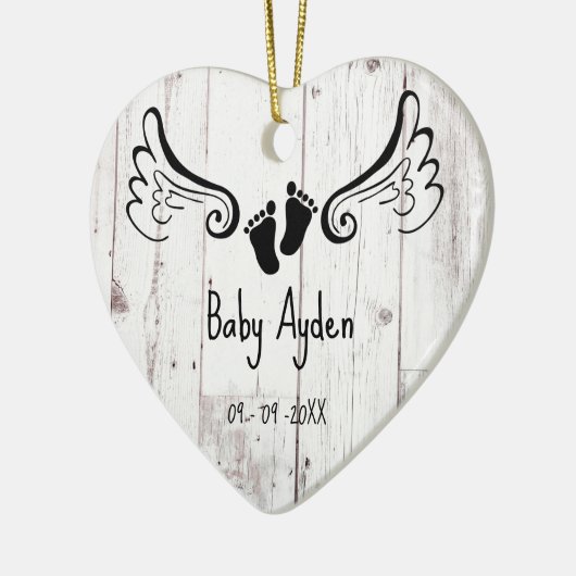 Baby met naam en datum keramisch ornament (Links)