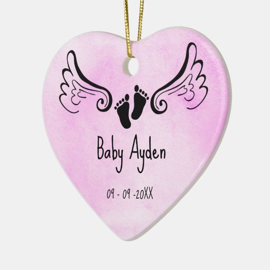 Baby met naam en datum keramisch ornament (Links)