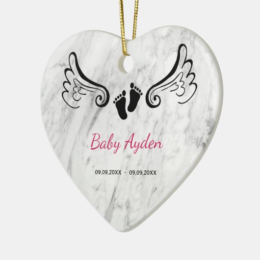 Baby met naam en datum keramisch ornament (Links)