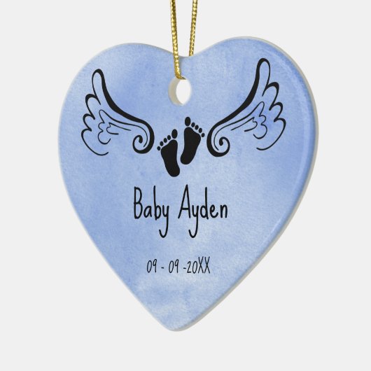 Baby met naam en datum keramisch ornament (Links)