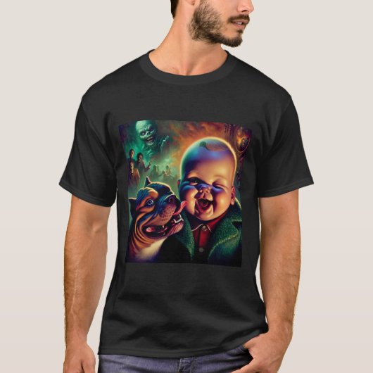 Baby met Pet Pitbull en Spooky Ghouls T-shirt (Voorkant)