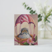 Baby met roze parachute Waterverf Briefkaart (Staand voorkant)