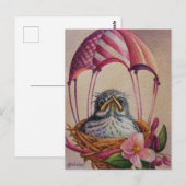 Baby met roze parachute Waterverf Briefkaart (Voorkant / Achterkant)