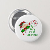 Baby met snoepsuikerriet Eerste Kerstmis Ronde Button 5,7 Cm (Voorkant /achterkant)