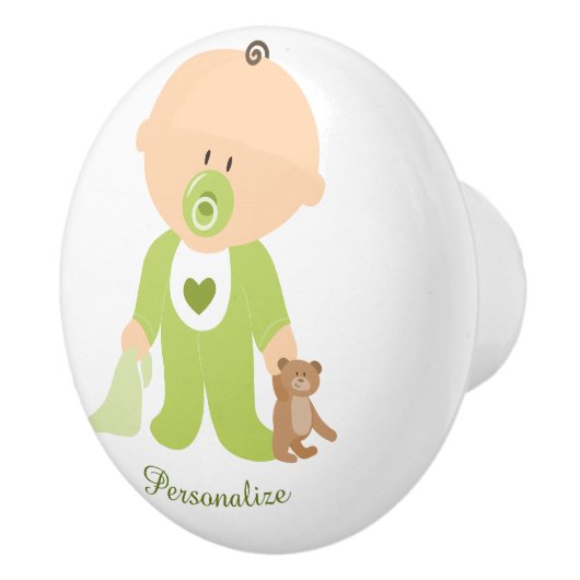 Baby met Teddy Bear & Blanket Personalize Dresser Keramische Knop (Rechts)