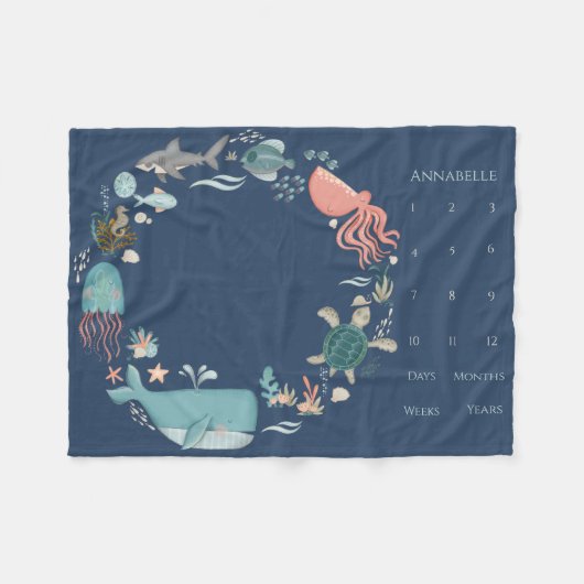 Baby Mijlblauw onder het Zee Dierenkruid Fleece Deken (Voorkant (Horizontaal))