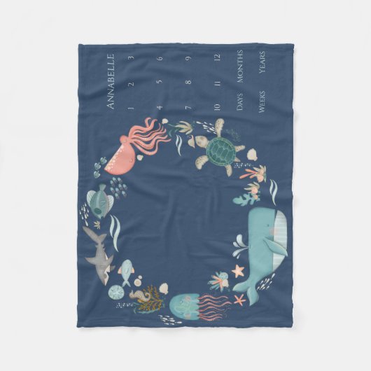 Baby Mijlblauw onder het Zee Dierenkruid Fleece Deken (Voorkant)