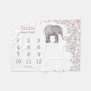 baby mijlpaal deken met lieve olifant roze grijs