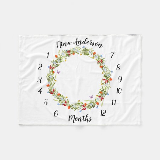 baby mijlpaal deken met veldbloemen en vlindertjes (Voorkant (Horizontaal))