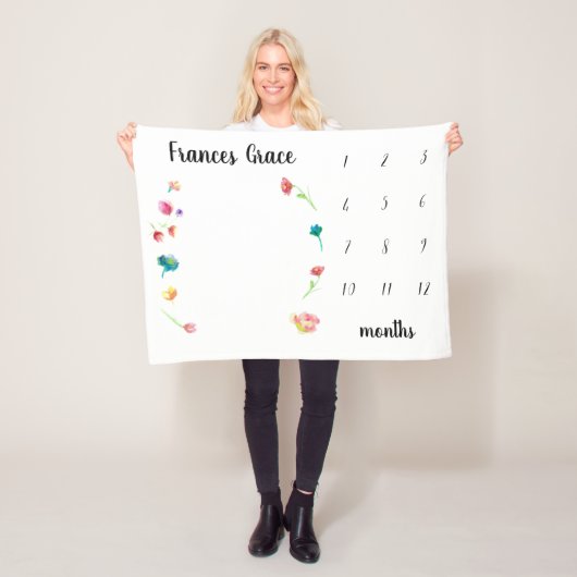 Baby mijlpaal maand waterverf bloemen fleece deken (In situ)