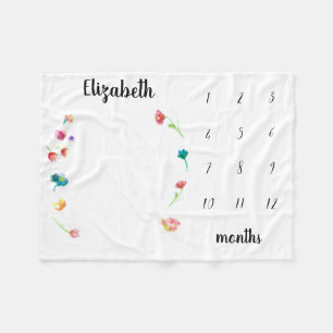 Baby mijlpaalbloemen waterverf fleece deken