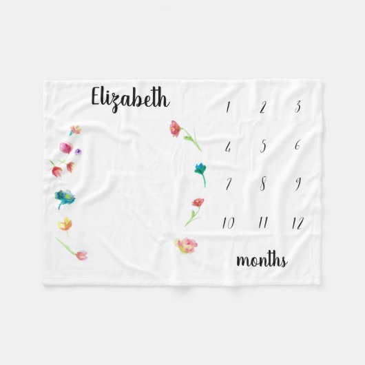 Baby mijlpaalbloemen waterverf fleece deken (Voorkant (Horizontaal))