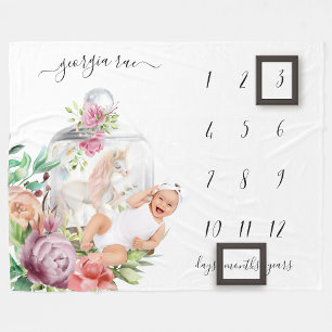 Baby Mijlpaaldeken Waterverf Eenhoorn Fleece Deken