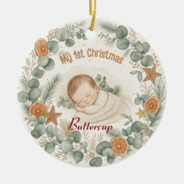 Baby Mijn 1e Kerstmis Boho Sage Eucalyptus  Keramisch Ornament