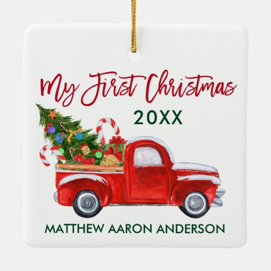 Baby Mijn eerste kerstboomgaard Red Green Keramisch Ornament (Achterkant)