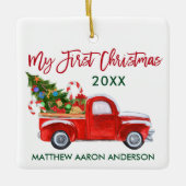 Baby Mijn eerste kerstboomgaard Red Green Keramisch Ornament (Voorkant)