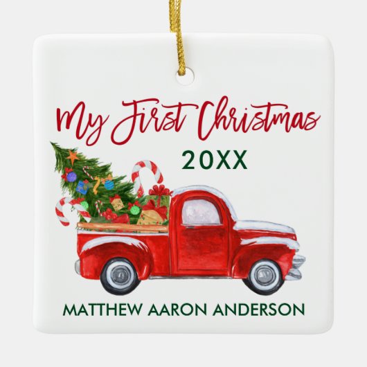 Baby Mijn eerste kerstboomgaard Red Green Keramisch Ornament (Voorkant)