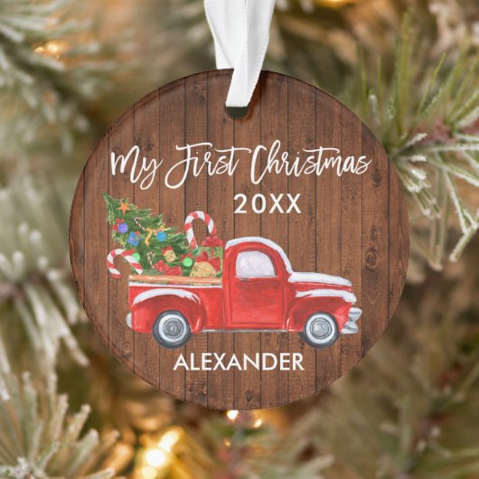 Baby Mijn eerste kerstboomkandriet Red Truck Ornament (Boom)