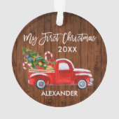Baby Mijn eerste kerstboomkandriet Red Truck Ornament (achterkant)