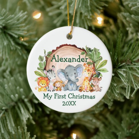 Baby Mijn eerste kerstfeest Safari Animals Greener Keramisch Ornament (Boom)