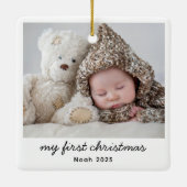 Baby Mijn eerste kerstfoto moderne scriptnaam Keramisch Ornament (Achterkant)