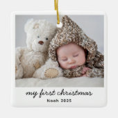 Baby Mijn eerste kerstfoto moderne scriptnaam Keramisch Ornament (Voorkant)