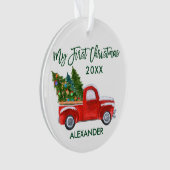 Baby Mijn eerste kerstgroene Red Truck Ornament (voorkant)