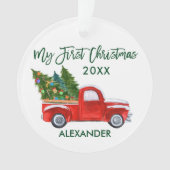 Baby Mijn eerste kerstgroene Red Truck Ornament (voorkant)