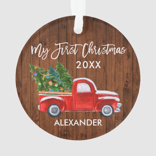 Baby Mijn eerste kersthout  Red Truck Ornament (achterkant)