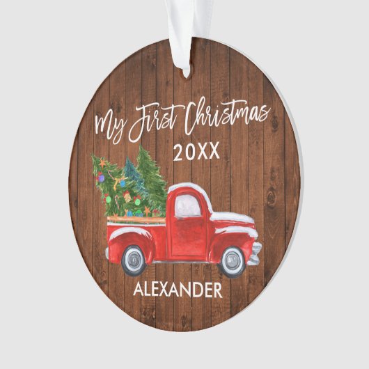 Baby Mijn eerste kersthout  Red Truck Ornament (voorkant)