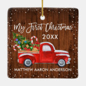Baby Mijn eerste kersthout Red Truck Snow Keramisch Ornament (Achterkant)