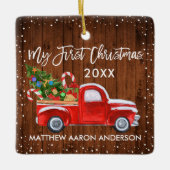 Baby Mijn eerste kersthout Red Truck Snow Keramisch Ornament (Voorkant)