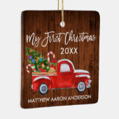 Baby Mijn eerste kersthout Rood vrachtsnoepjes Keramisch Ornament (Rechts)