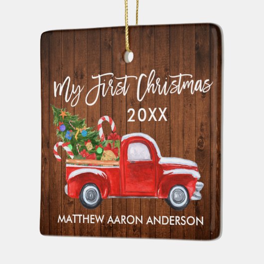 Baby Mijn eerste kersthout Rood vrachtsnoepjes Keramisch Ornament (Links)